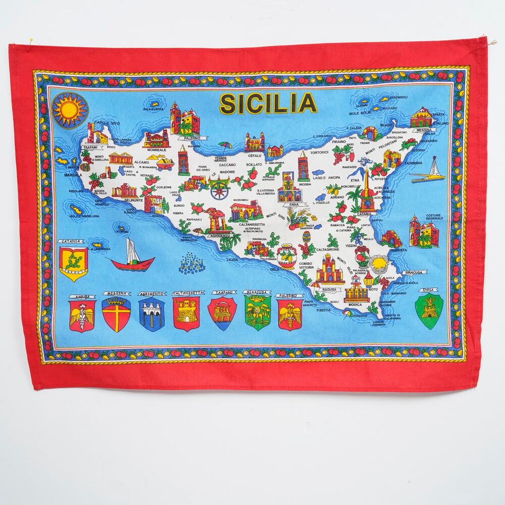 Sicilia Italy Map Wall Hanging Decorative Textile Scarf 28x21 Red